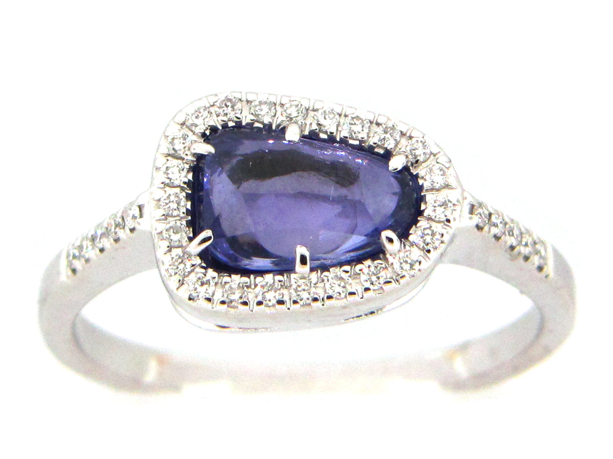 ROSE CUT SAPPHIRE & DIAMOND RING, 18KW (H)