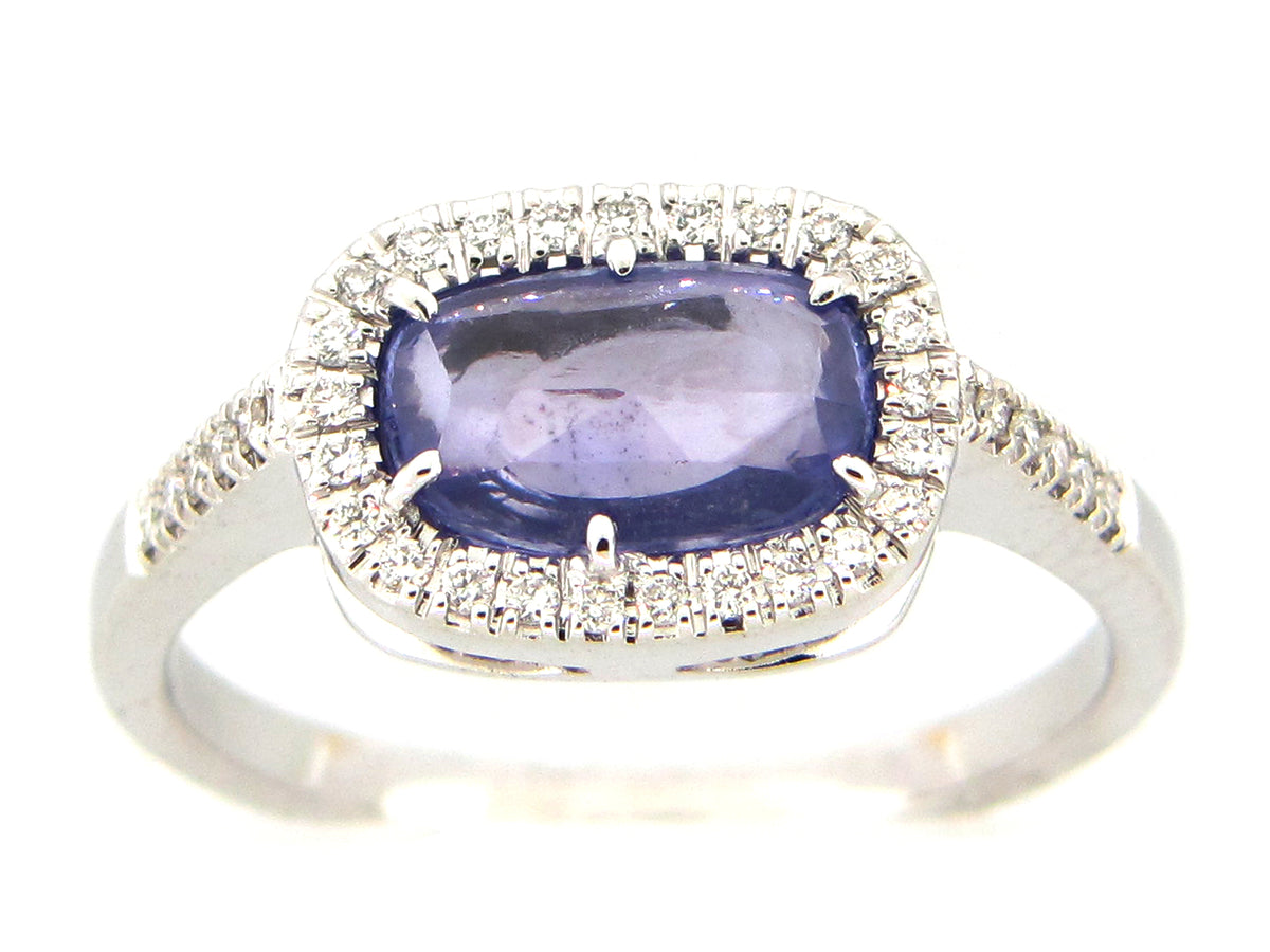 ROSE CUT SAPPHIRE & DIAMOND RING, 18KW (H)