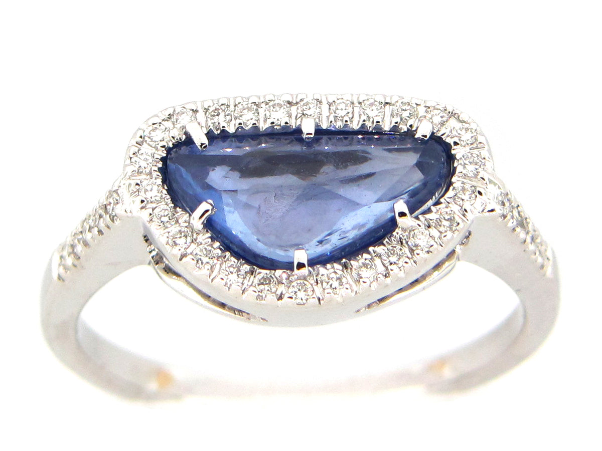 ROSE CUT SAPPHIRE & DIAMOND RING, 18KW (H)