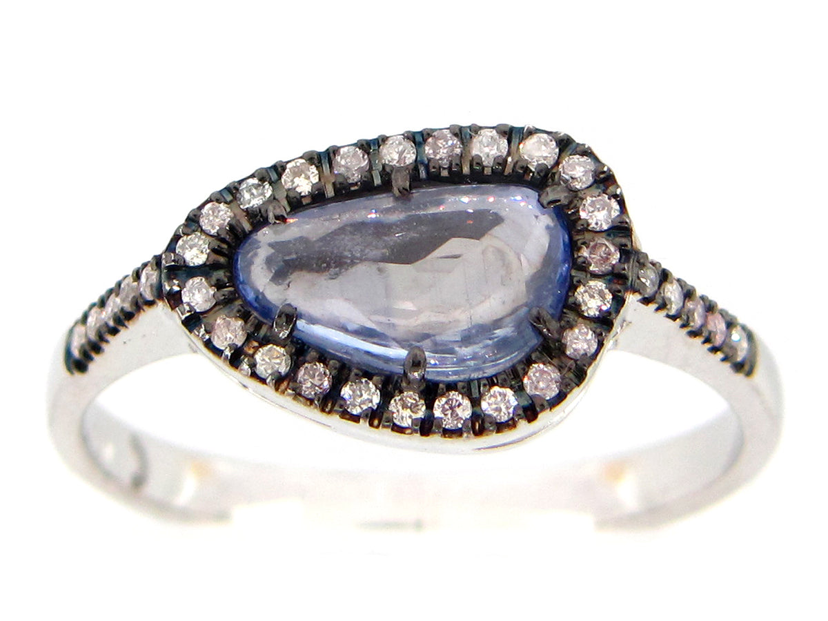 ROSE CUT SAPPHIRE & DIAMOND RING, 18KW (H)