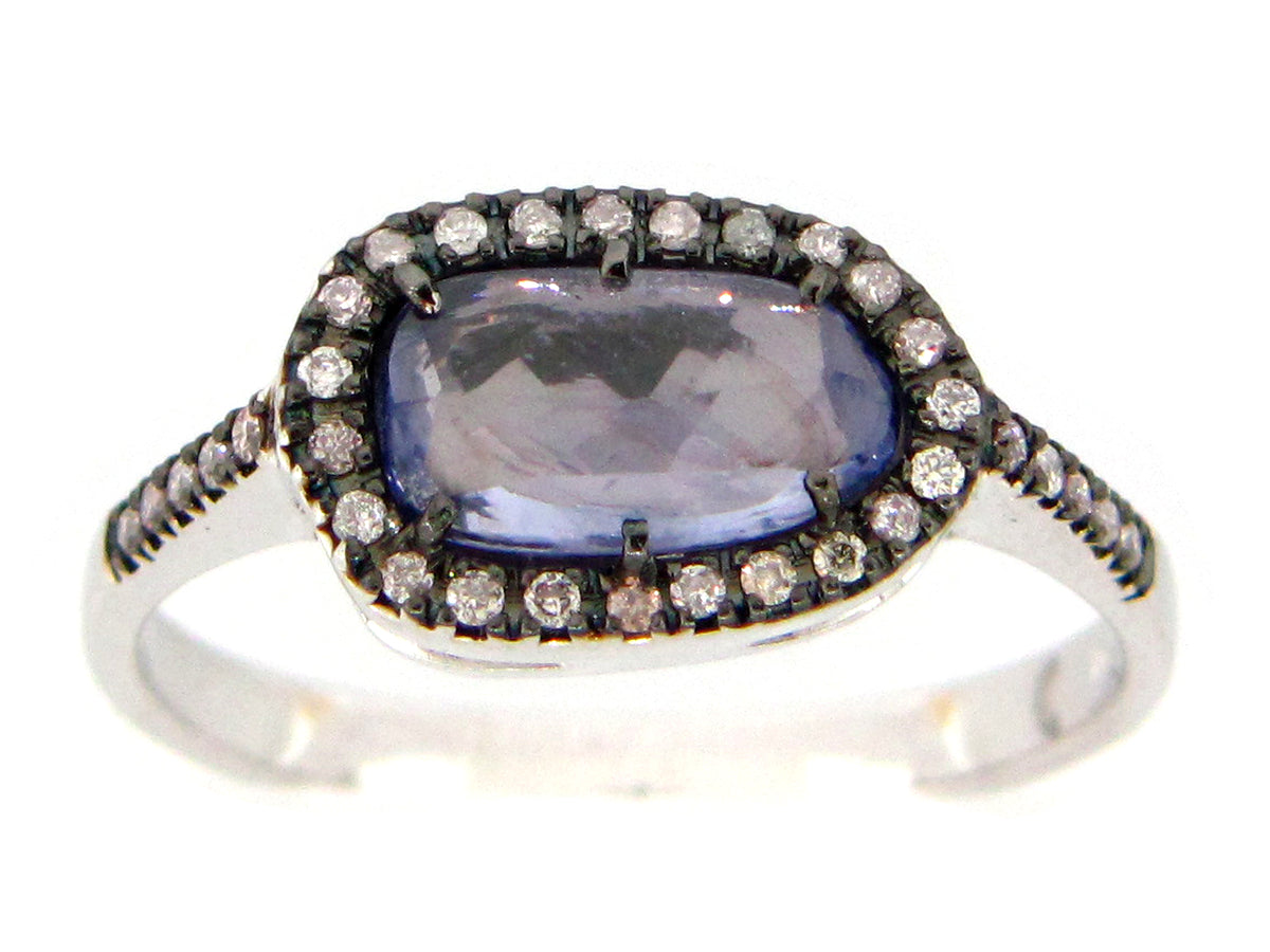 ROSE CUT SAPPHIRE & DIAMOND RING, 18KW (H)