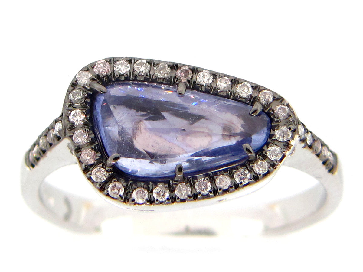 ROSE CUT SAPPHIRE & DIAMOND RING, 18KW (H)