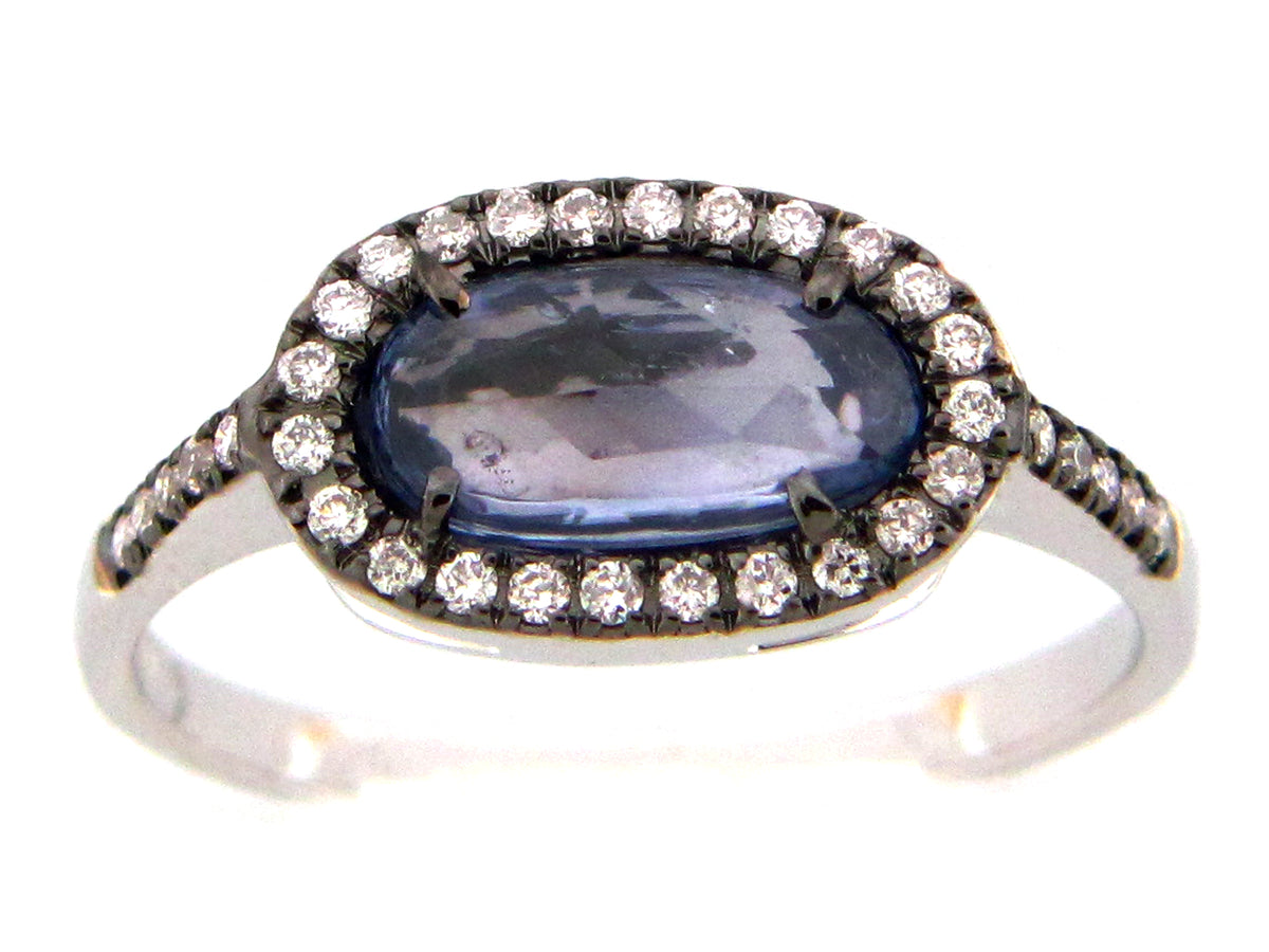 ROSE CUT SAPPHIRE & DIAMOND RING, 18KW (H)