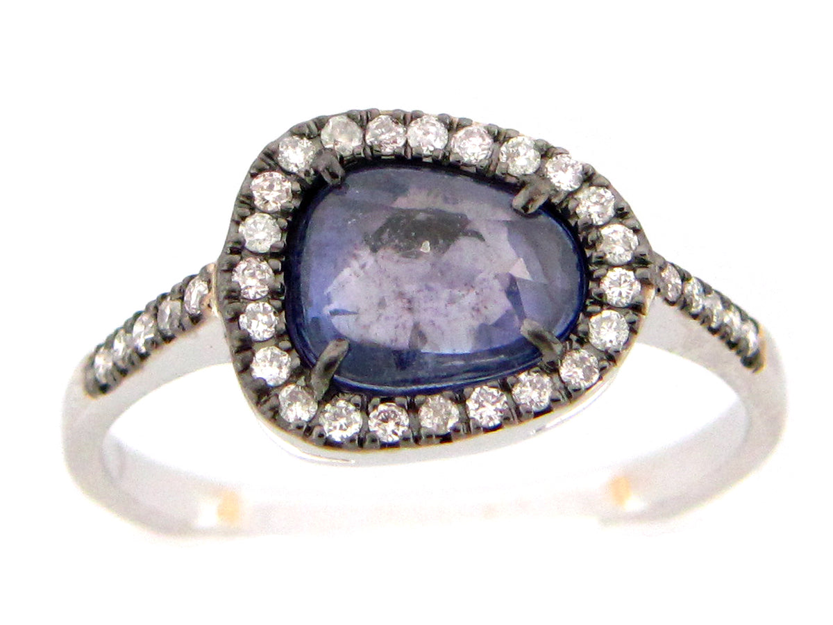 ROSE CUT SAPPHIRE & DIAMOND RING, 18KW (H)