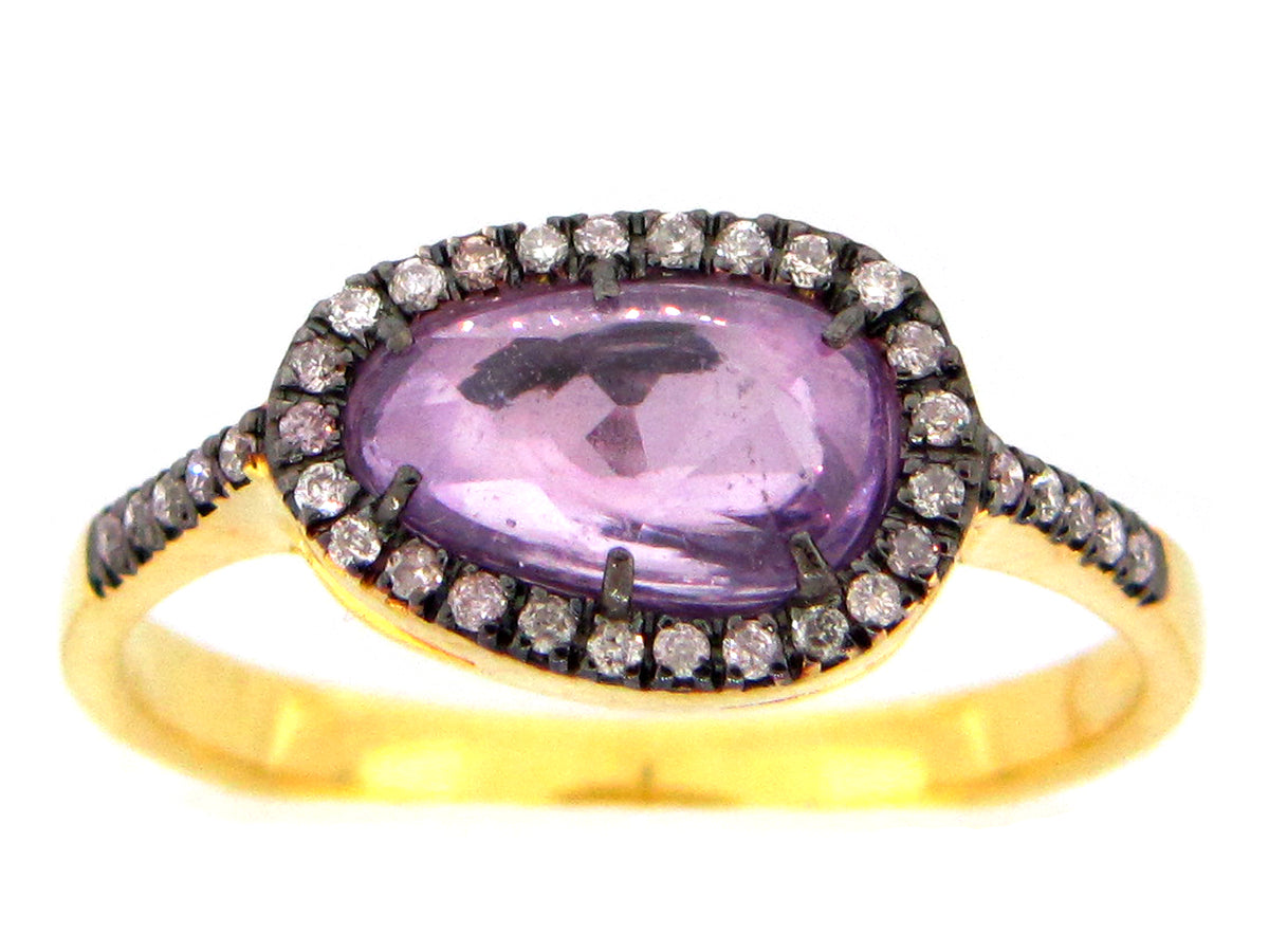 PURPLE SAPPHIRE & DIAMOND RING, 18KY (H)