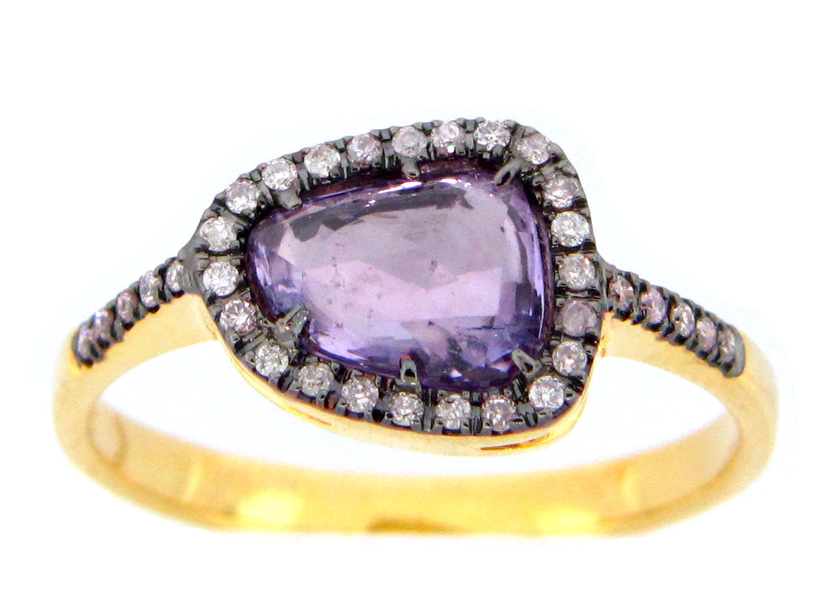 PURPLE SAPPHIRE & DIAMOND RING, 18KY (H)