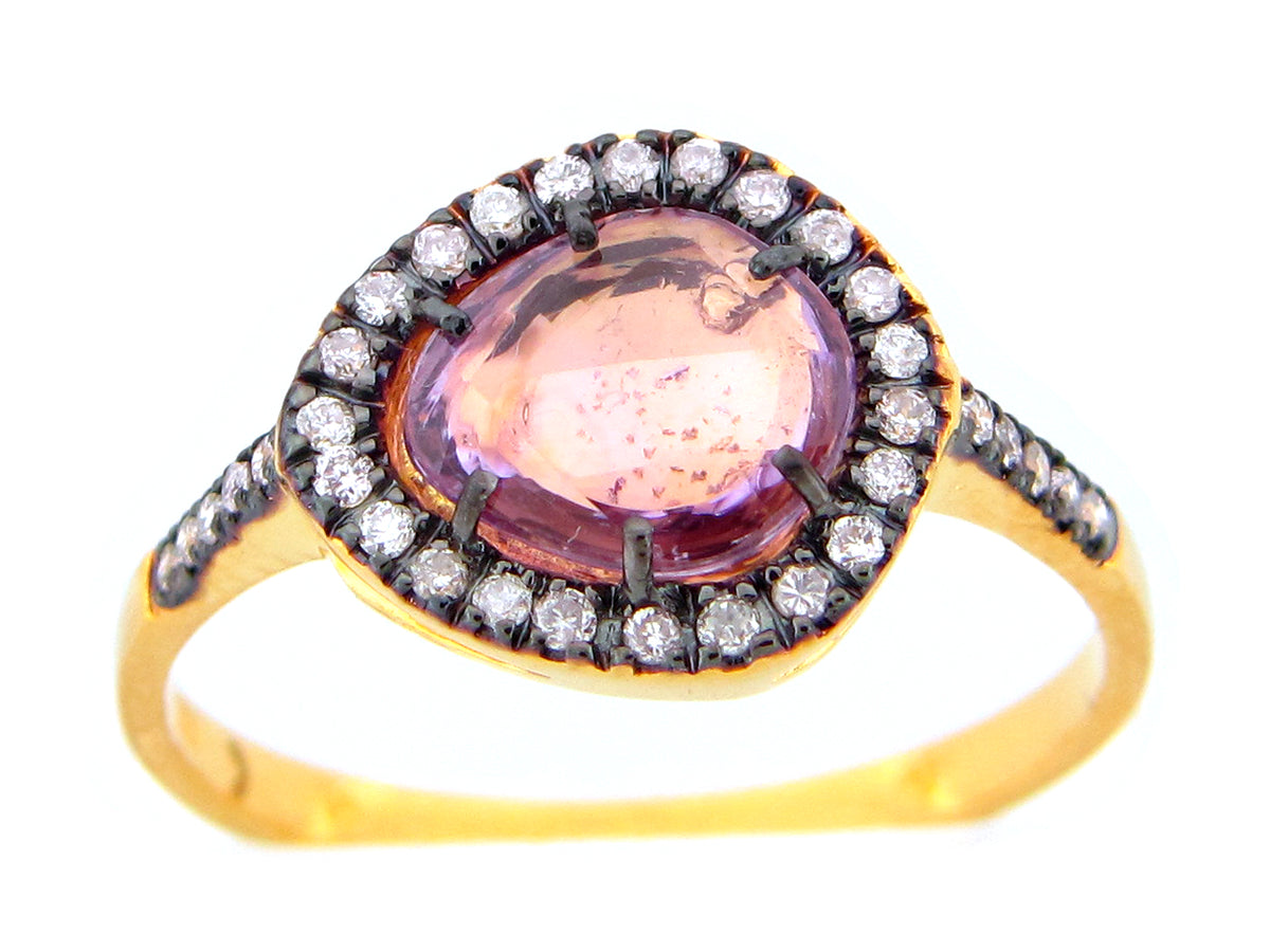 ROSE CUT PURPLE SAPPHIRE & DIAMOND RING, 18KY (H)
