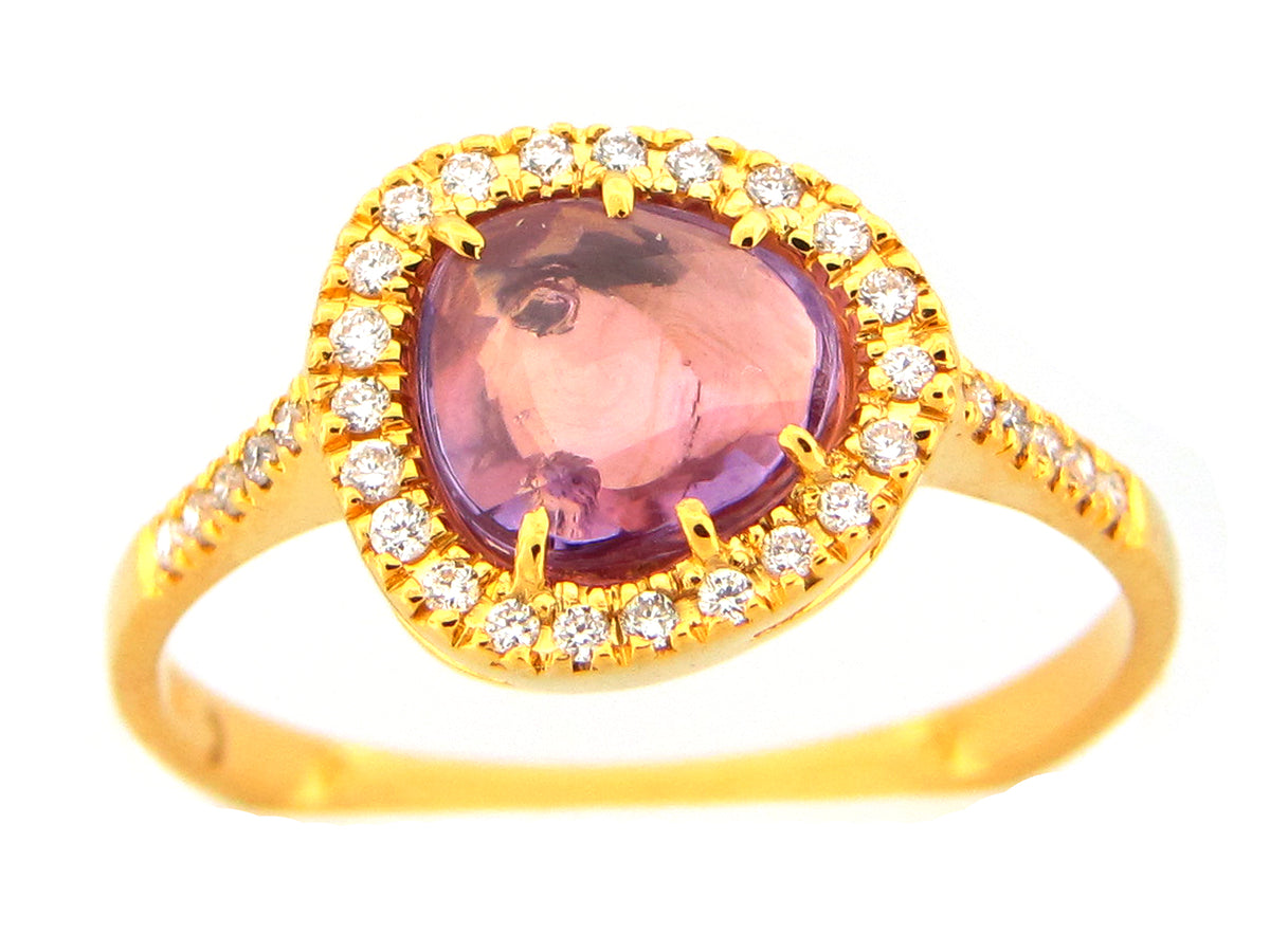 ROSE CUT PURPLE SAPPHIRE & DIAMOND RING, 18KY (H)