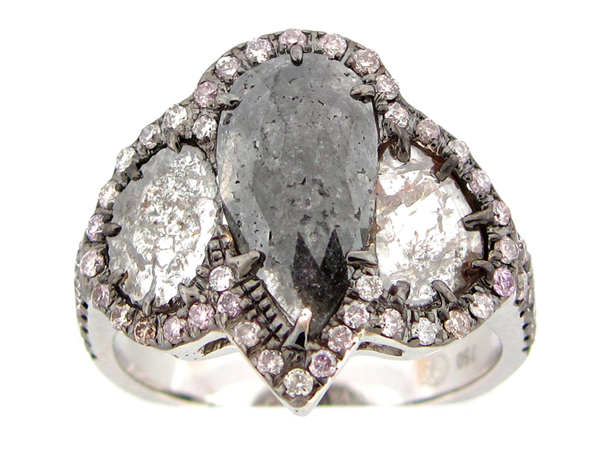 ROSE CUT SLICE FANCY COLOR DIAMOND RING, 18KW (N)
