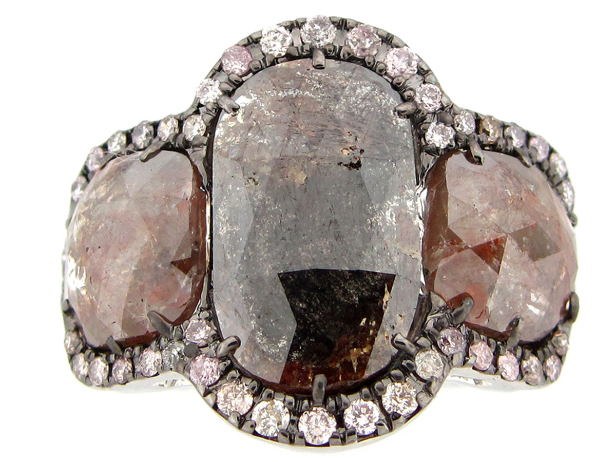 ROSE CUT SLICE FANCY COLOR DIAMOND RING, 18KW (N)
