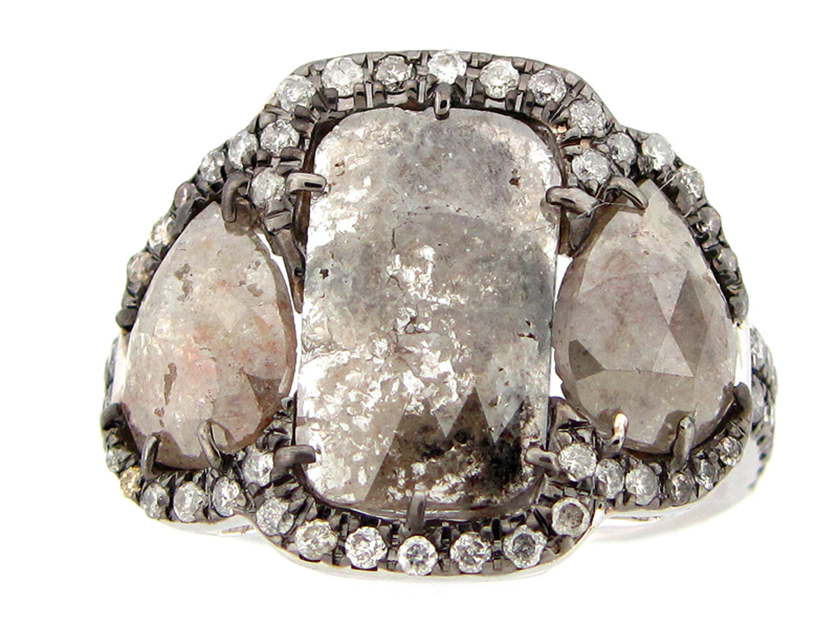 ROSE CUT SLICE FANCY COLOR DIAMOND RING, 18KW (N)