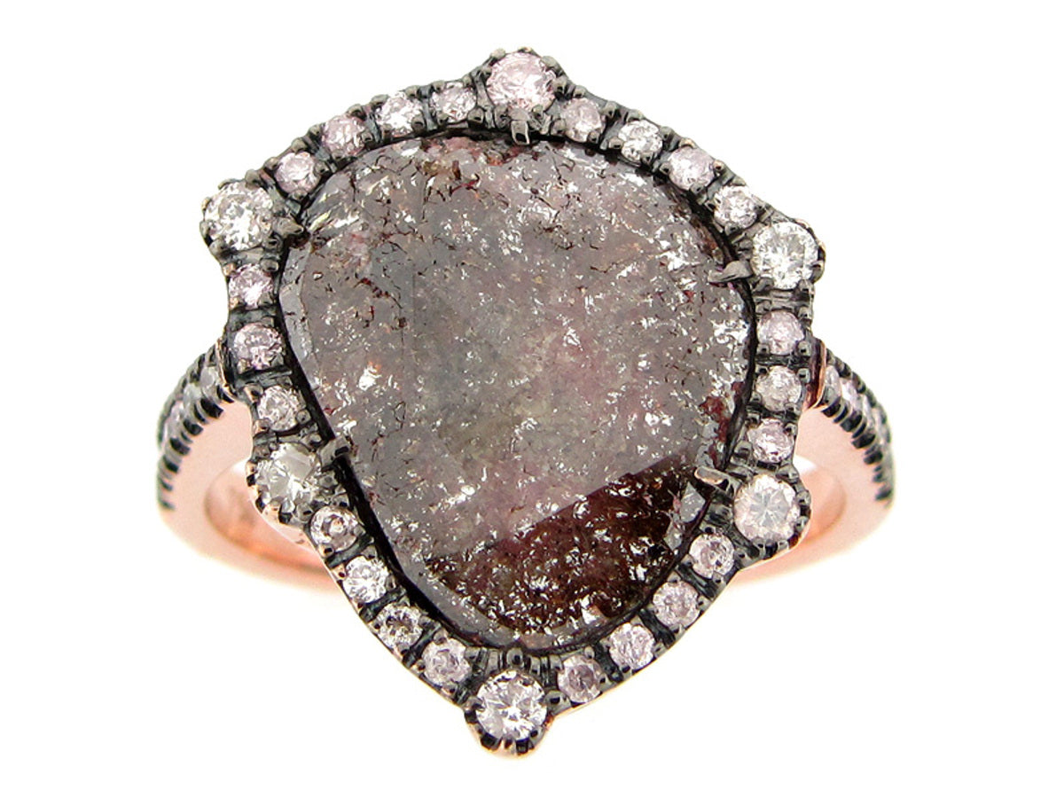 ROSE CUT SLICE BROWN DIAMOND RING, 18KR (N)