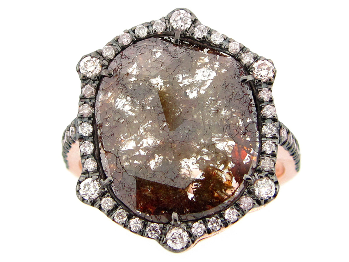 ROSE CUT SLICE BROWN DIAMOND RING, 18KR (N)