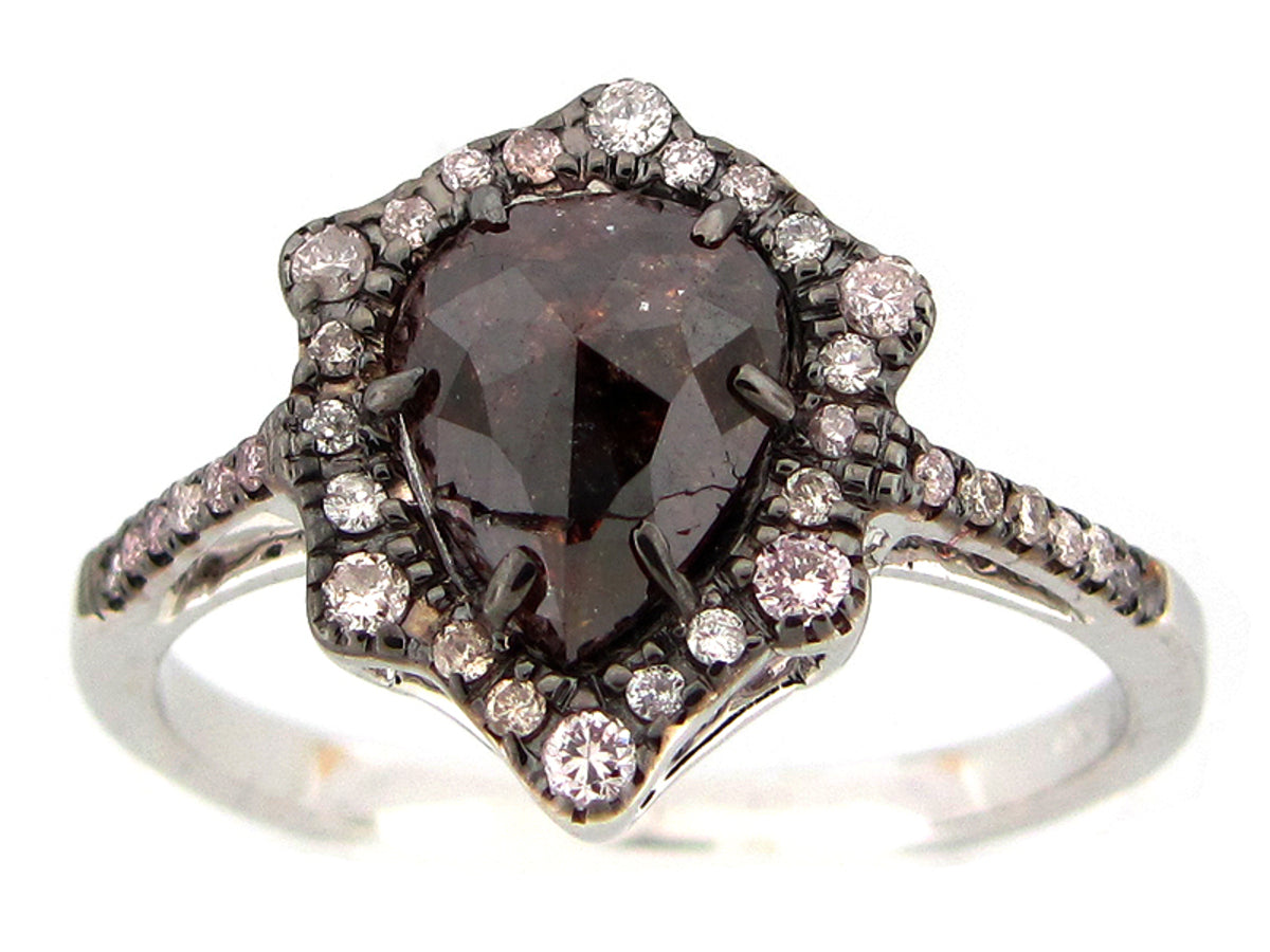 ROSE CUT SLICE BROWN DIAMOND RING, 18KW (N)
