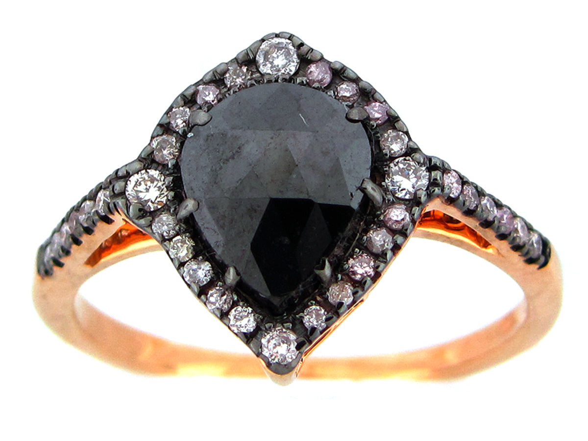 ROSE CUT SLICE BLACK DIAMOND RING, 18KR (N)
