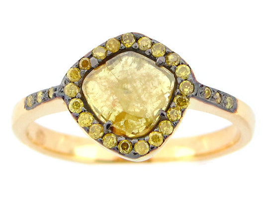 MIX SHAPE ROSE ROUGH CUT YELLOW DIAMOND RING, 18KY (N)