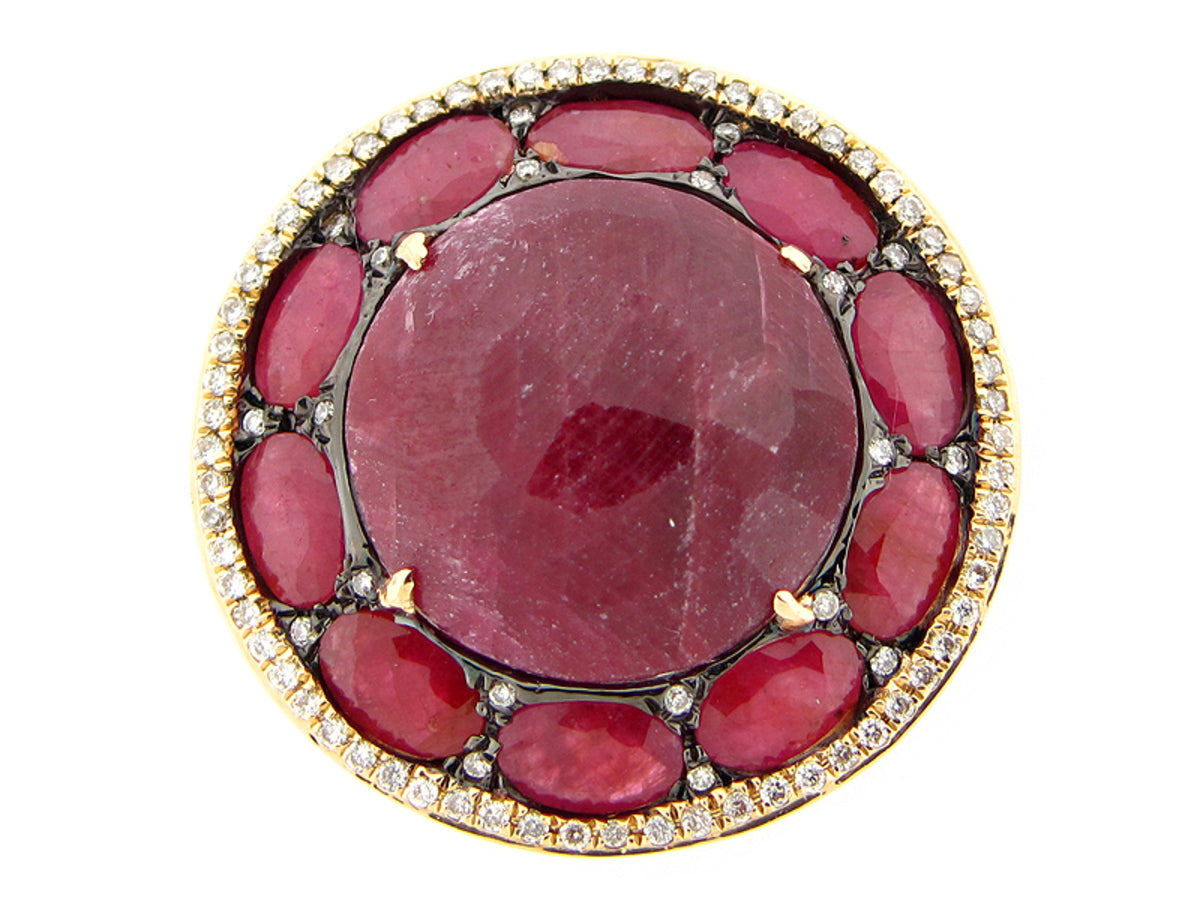 ROSE CUT RUBY & WHITE DIAMOND RING, 14KY (N)