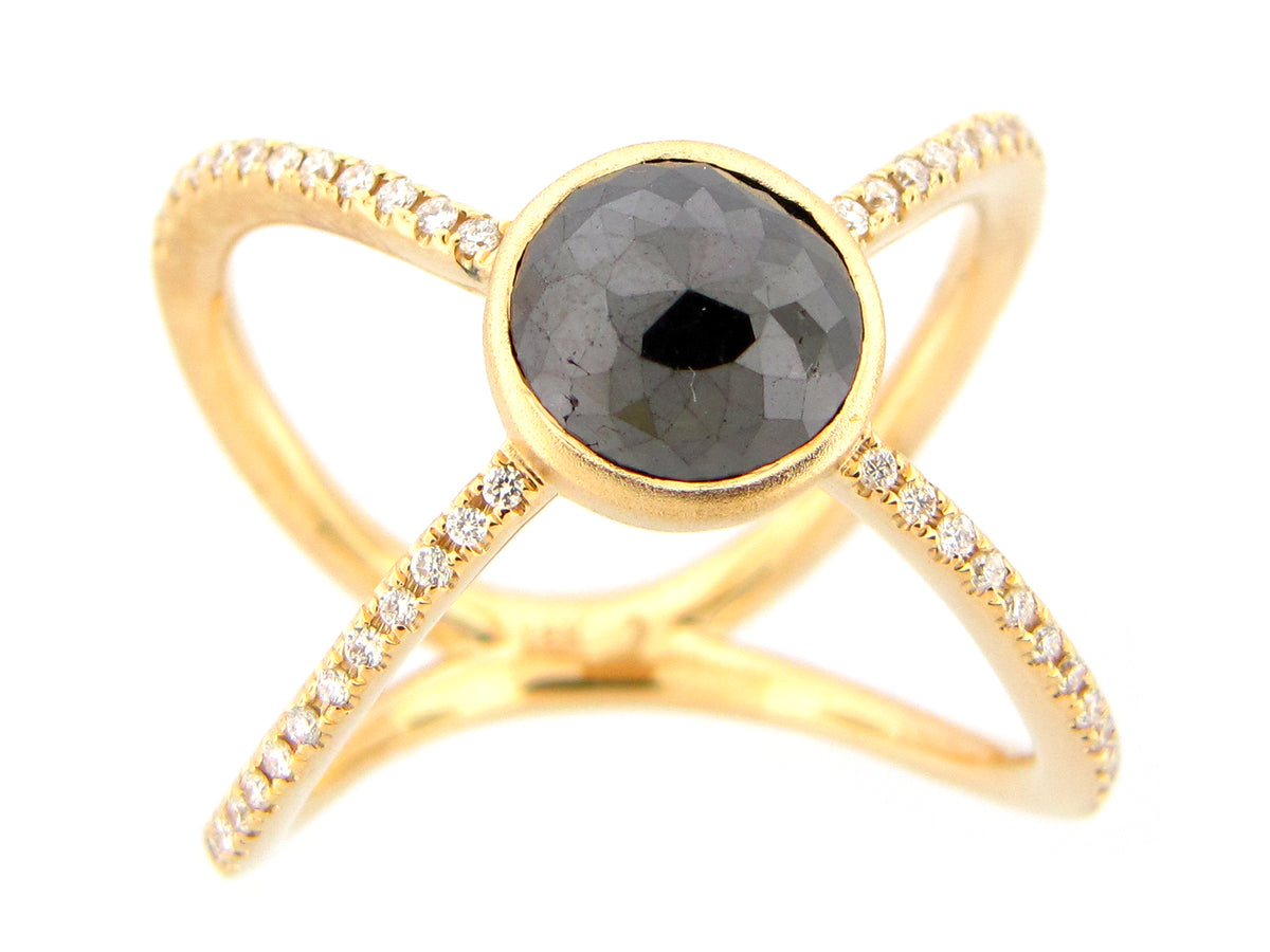 ROSE CUT BLACK & WHITE DIAMOND RING, 18KY (R)