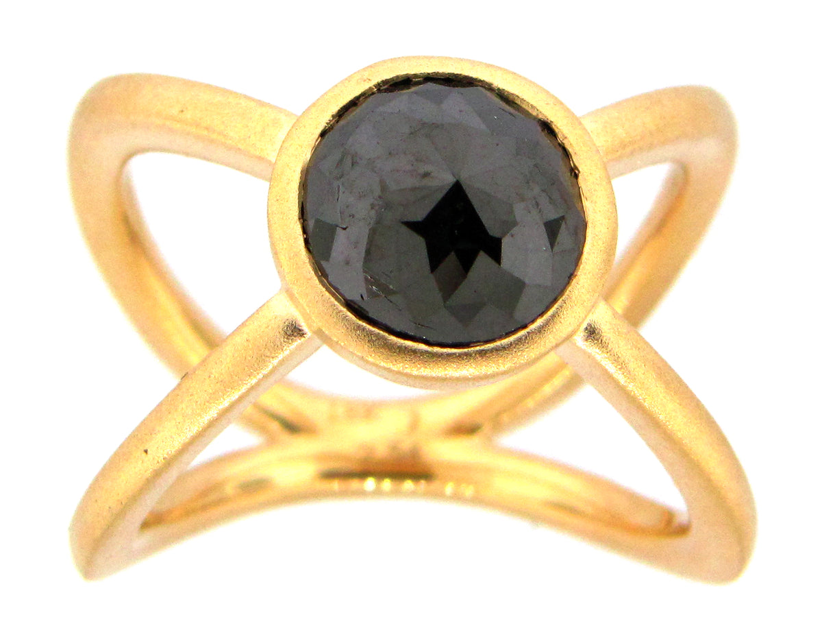 ROSE CUT BLACK DIAMOND RING, 18KY (R)