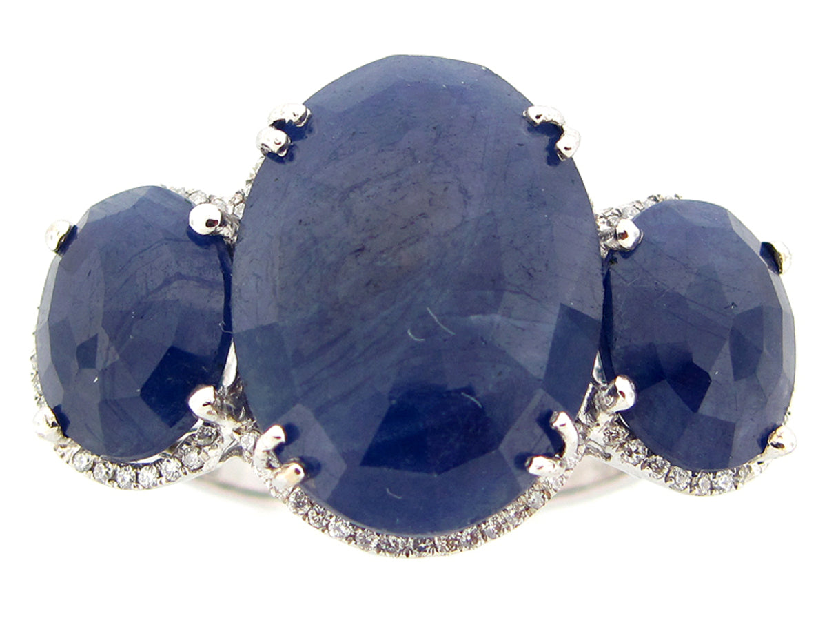 ROSE CUT SAPPHIRE & DIAMOND RING, 14KW (N)
