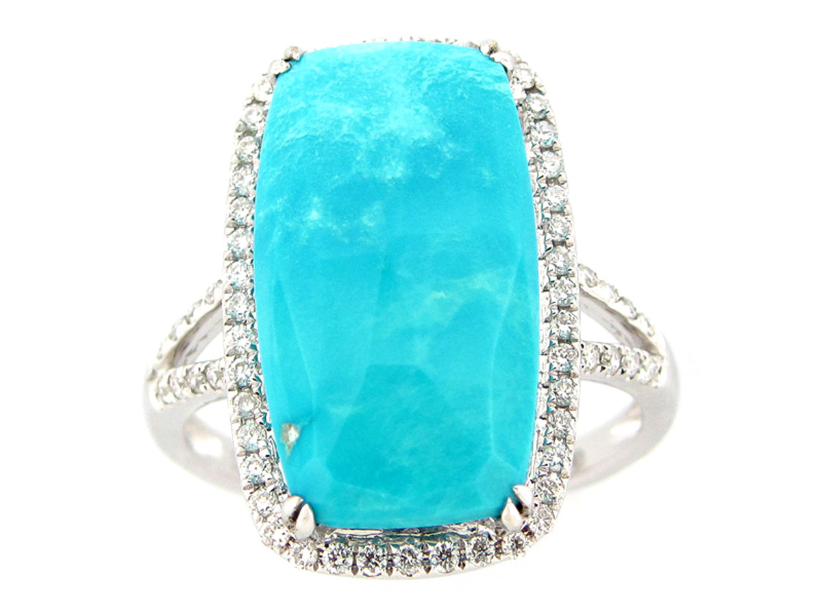 ROSE CUT TURQUOISE & DIAMOND RING, 18KW (I)