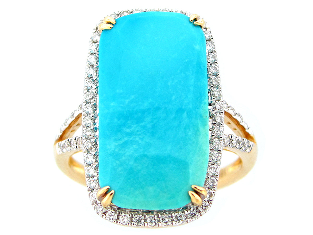 ROSE CUT TURQUOISE & DIAMOND RING, 18KY (I), C=5.13
