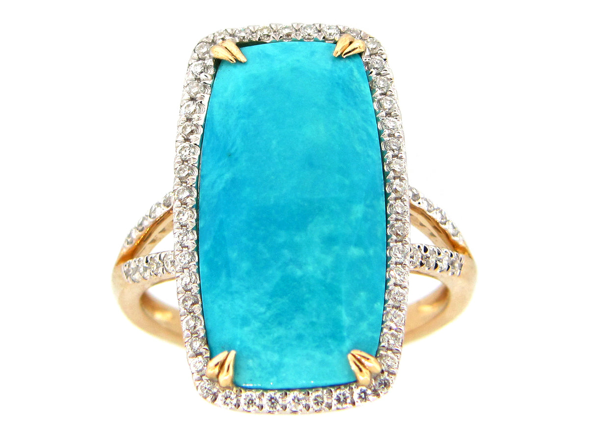 ROSE CUT TURQUOISE & DIAMOND RING, 18KY (I)