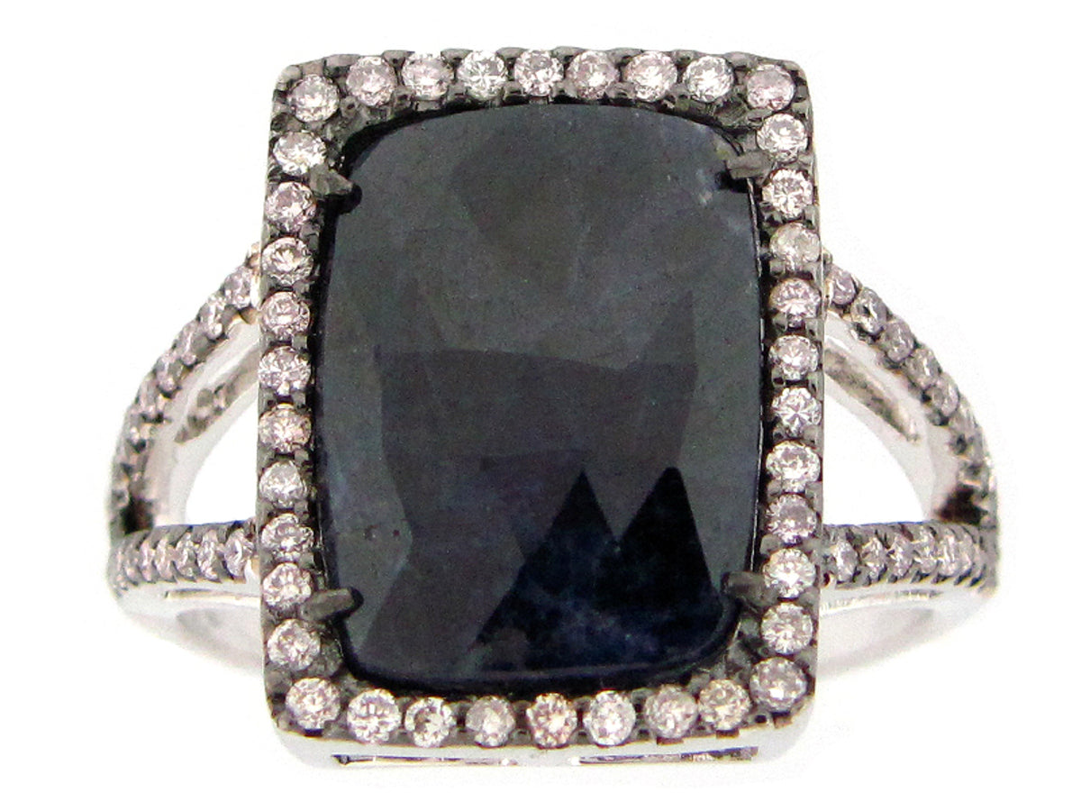 ROSE CUT SAPPHIRE & FANCY DIAMOND RING, 18KW (N)