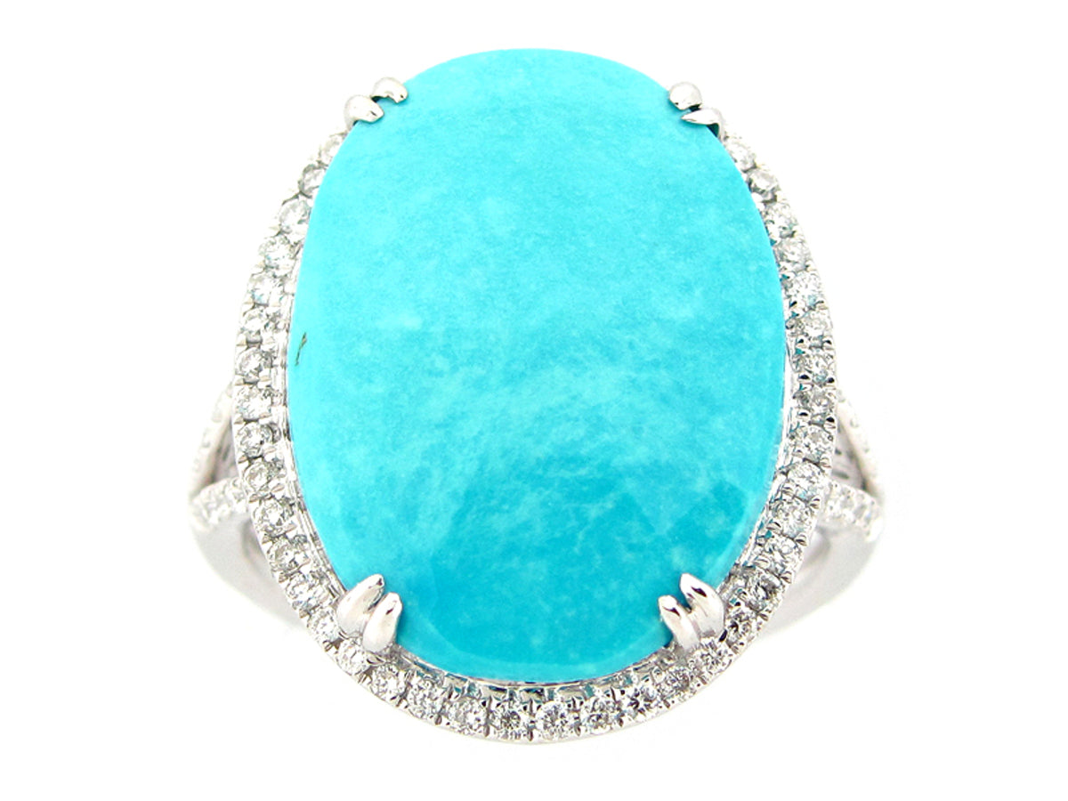 ROSE CUT TURQUOISE & DIAMOND RING, 18KW (I)