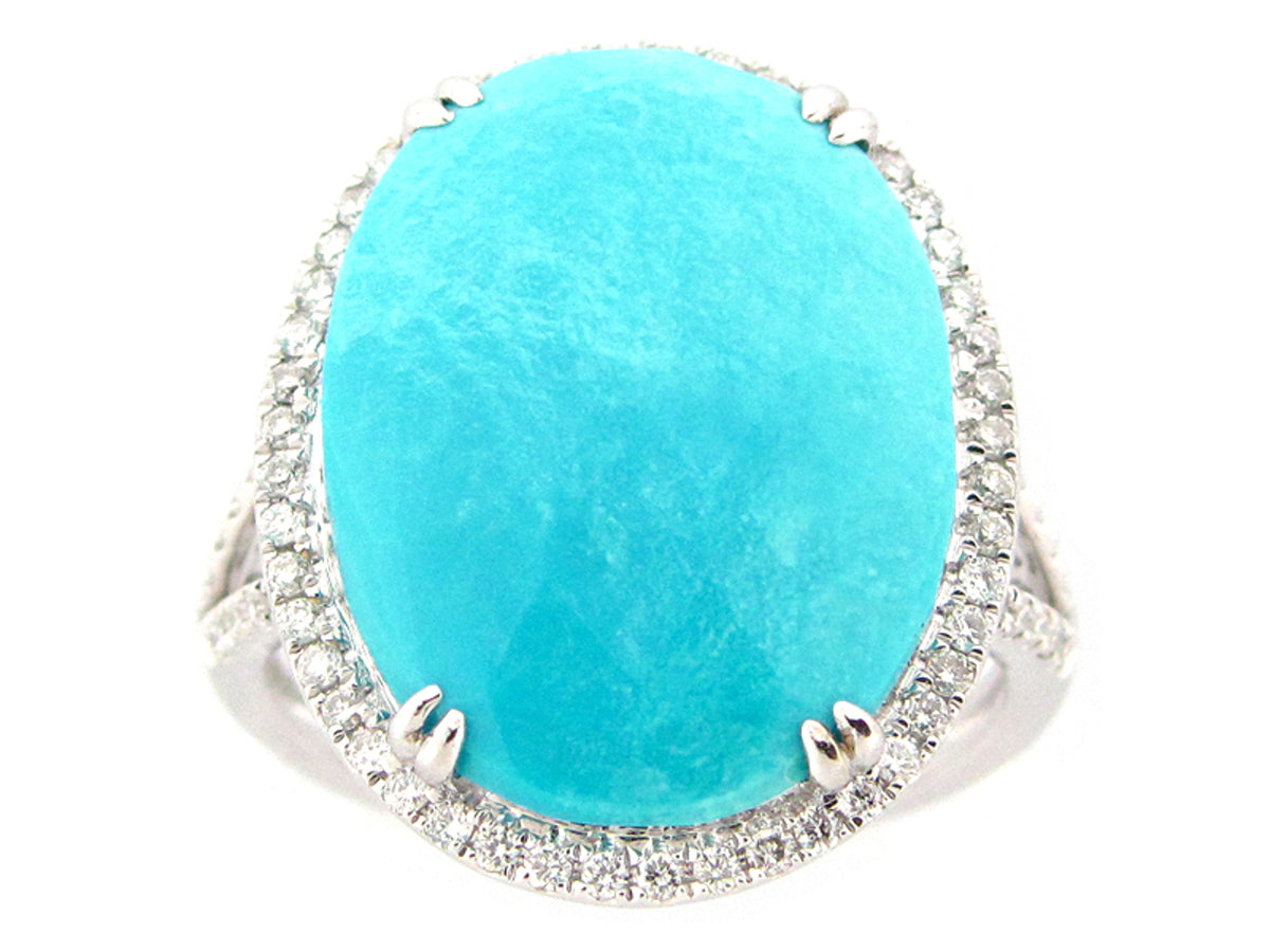 ROSE CUT TURQUOISE & DIAMOND RING, 18KW (I)