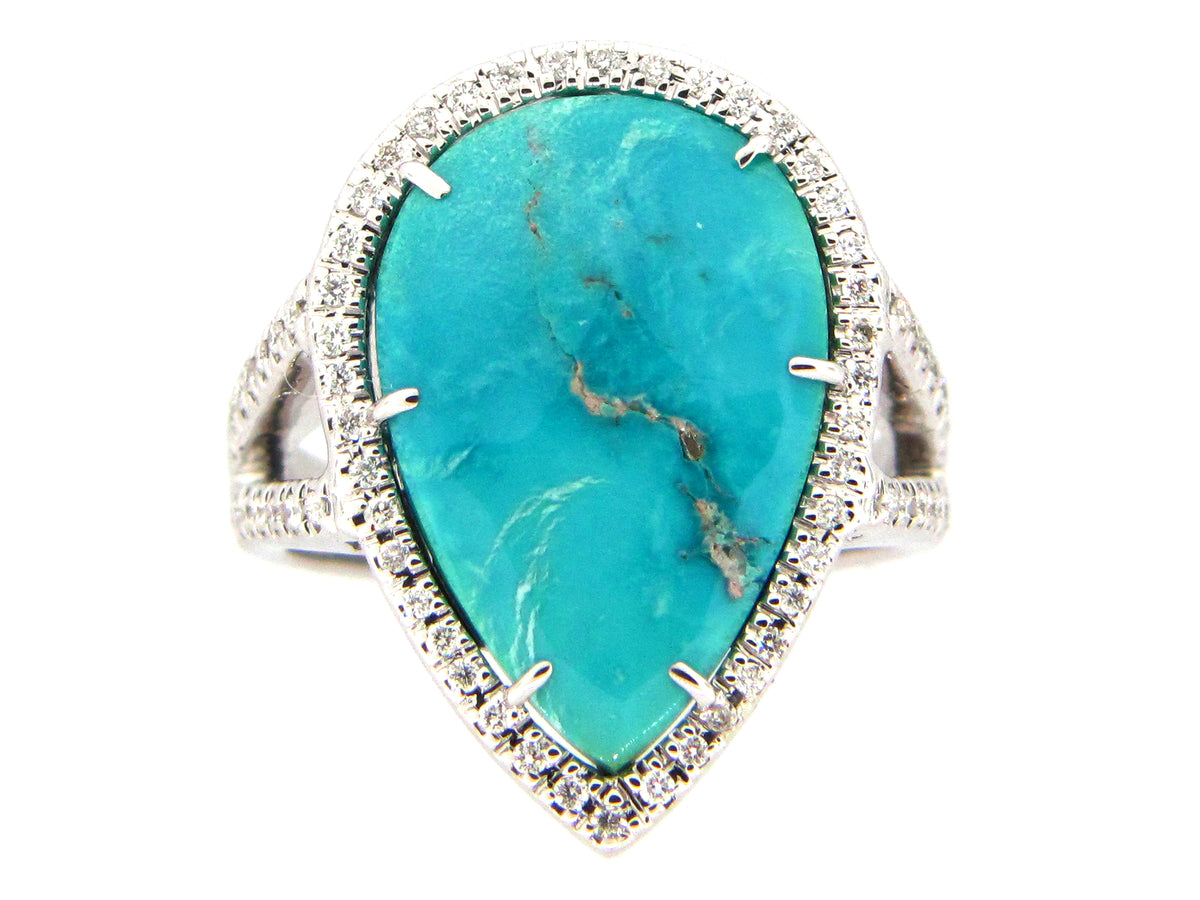 TURQUOISE & DIAMOND RING, 18KW (I)