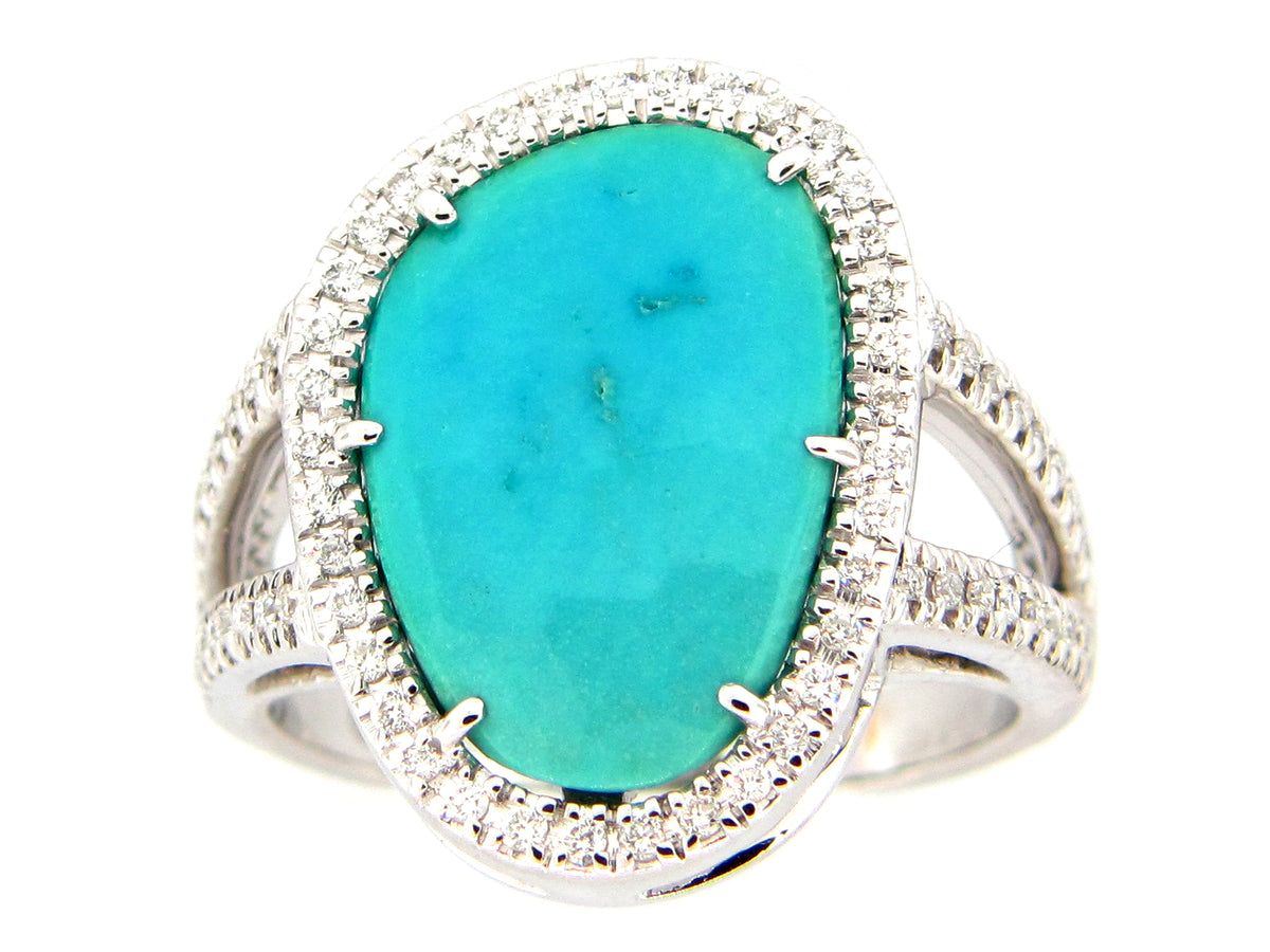 TURQUOISE & DIAMOND RING, 18KW (N)