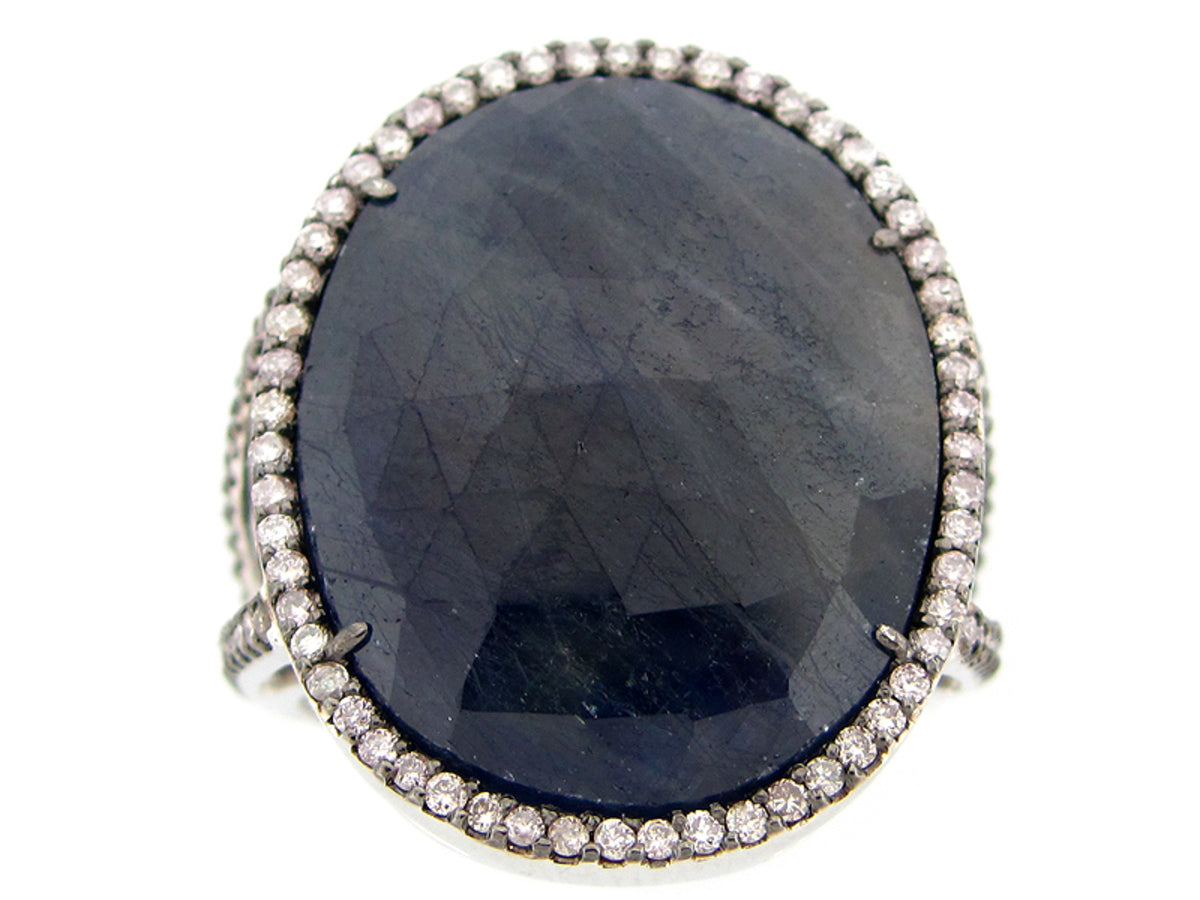 ROSE CUT SAPPHIRE & FANCY DIAMOND RING, 18KW (N)