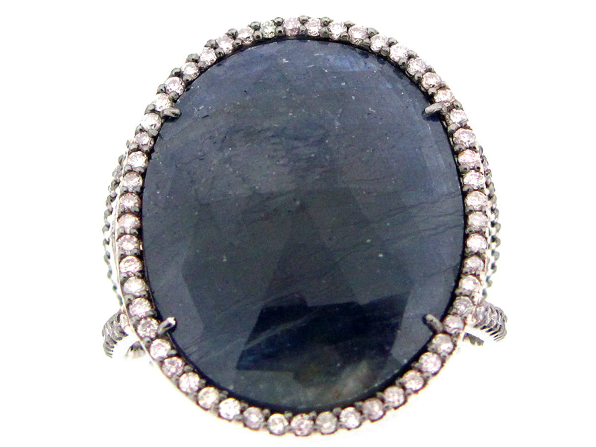 ROSE CUT SAPPHIRE & FANCY DIAMOND RING, 18KW (N)