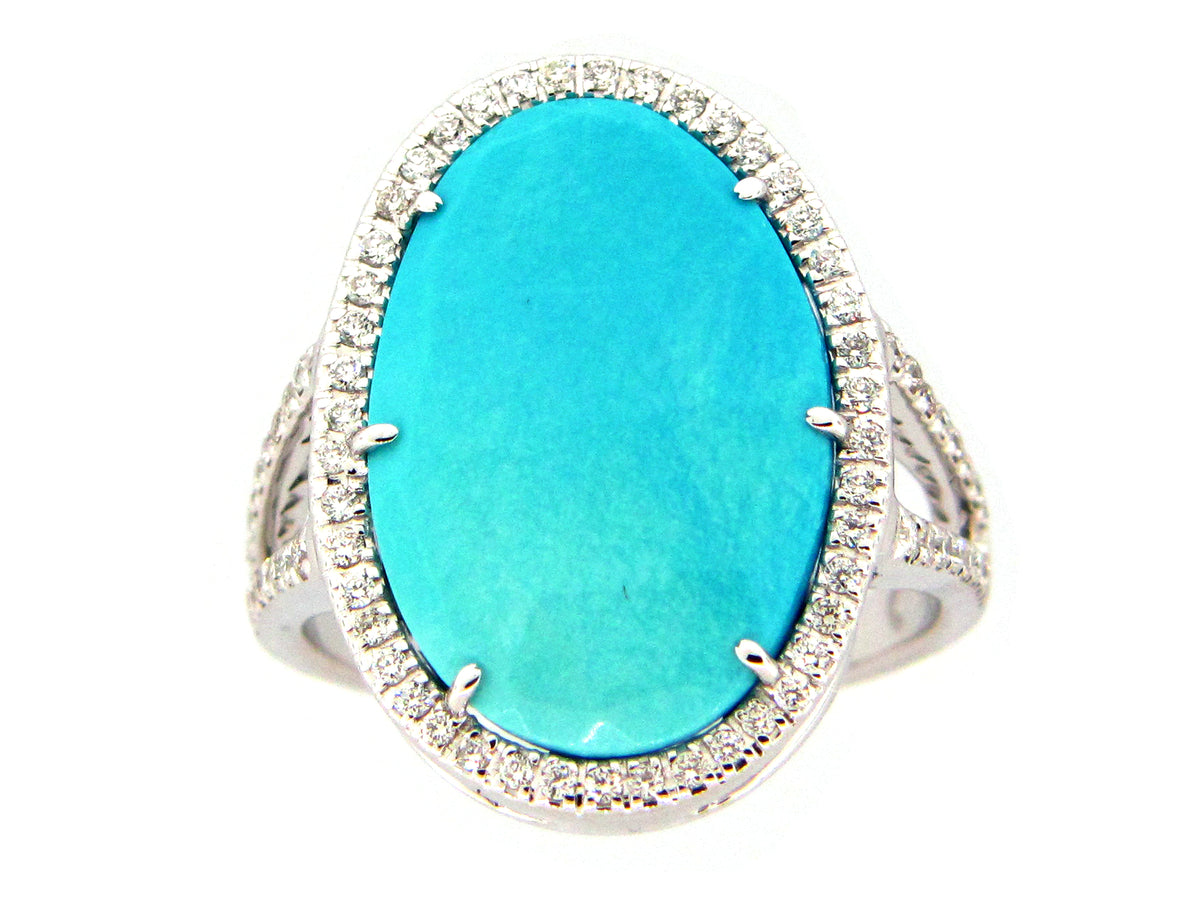 TURQUOISE & DIAMOND RING, 18KW (N)