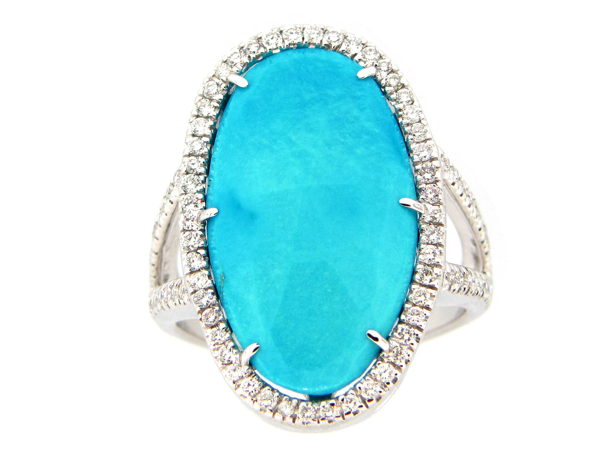 TURQUOISE & DIAMOND RING, 18KW (N)