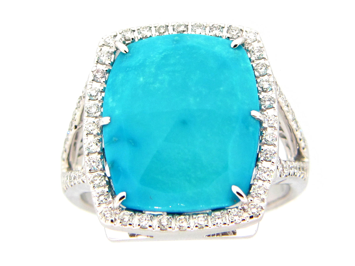 TURQUOISE & DIAMOND RING, 18KW (N)