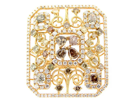 FANCY COLOR DIAMOND RING, 18KY (N)