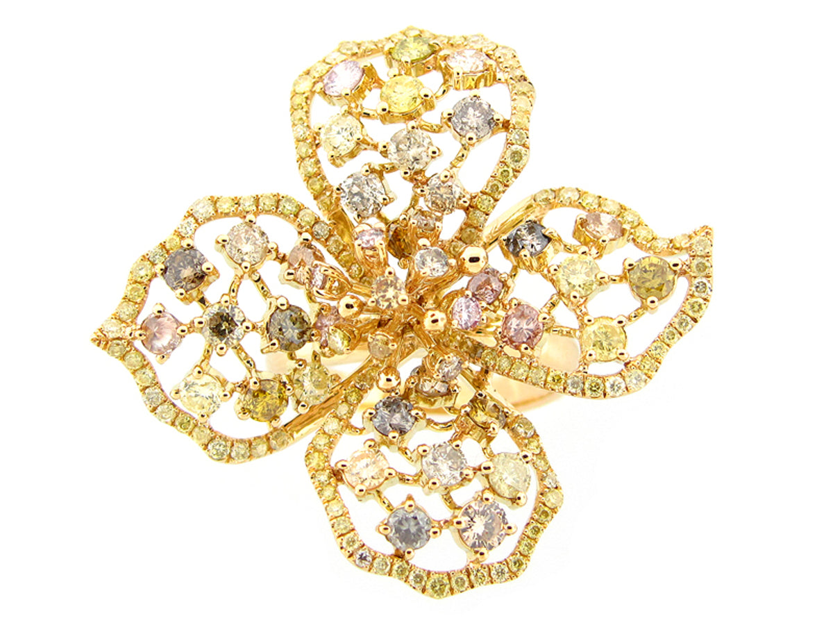 FANCY COLOR DIAMOND RING, 18KY (N)