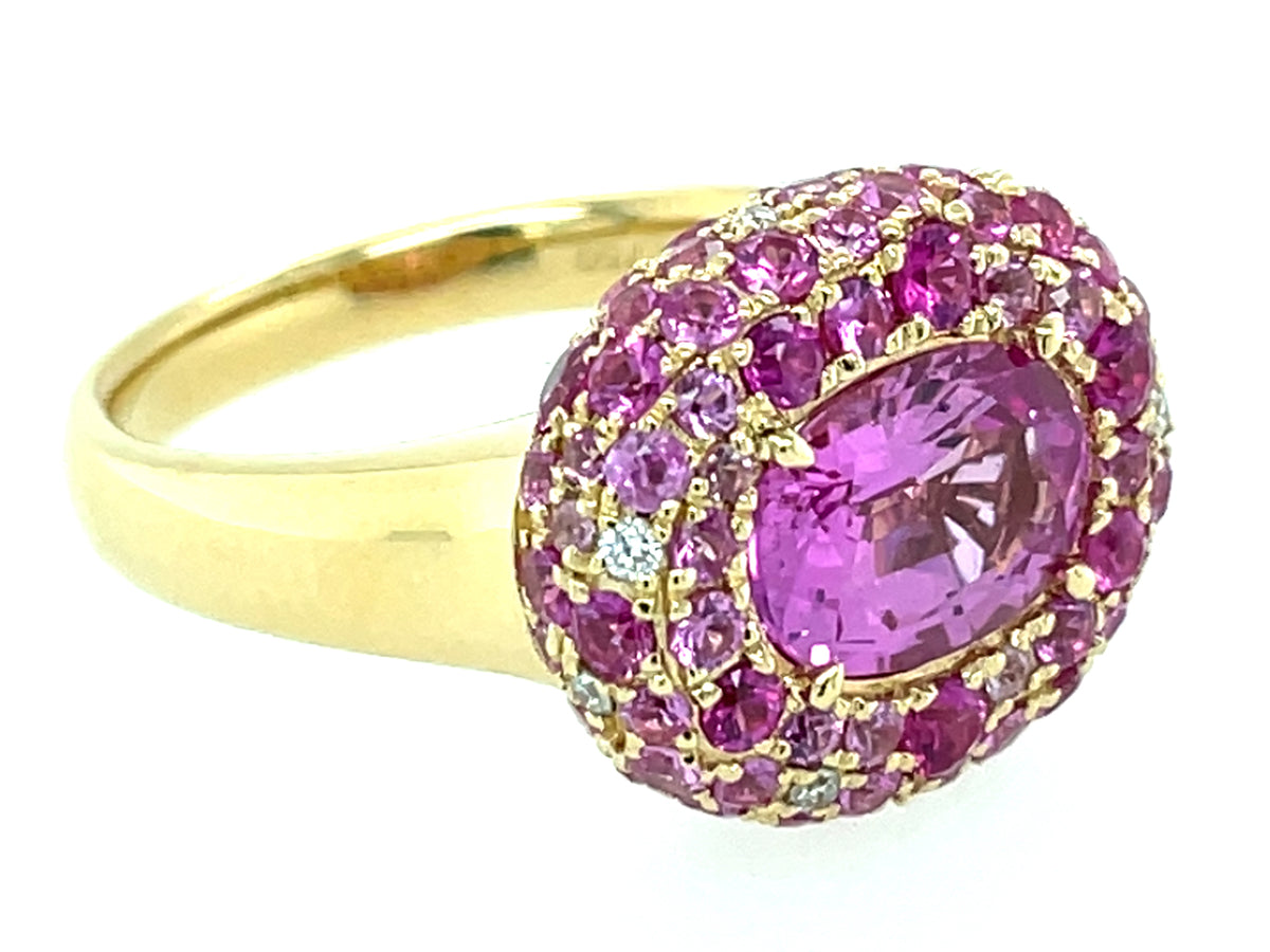 Pink Sapphire Oval Center, Pink Sapphire Diamond Pave Halo Ring