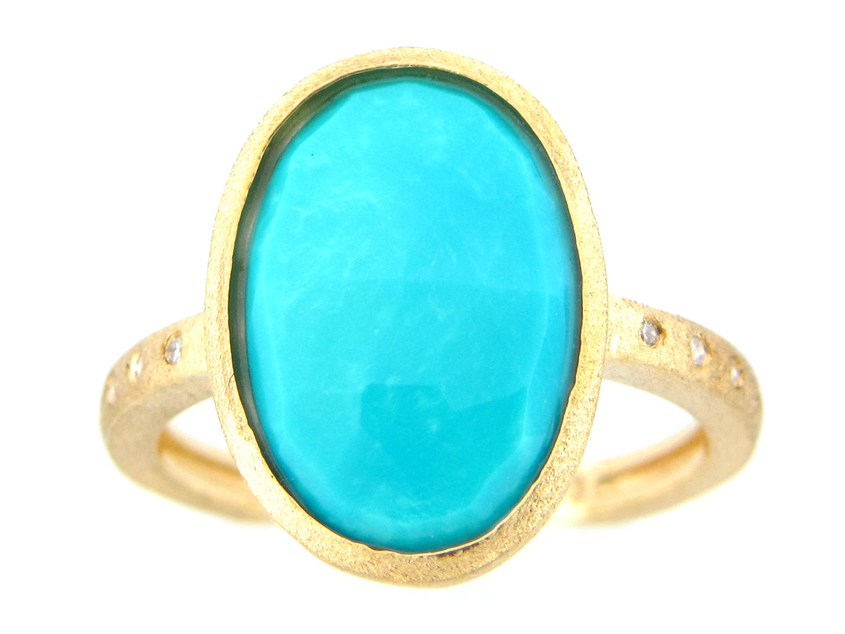 TURQUOISE & DIAMOND RING, SATIN FINISH, 18KY (H)