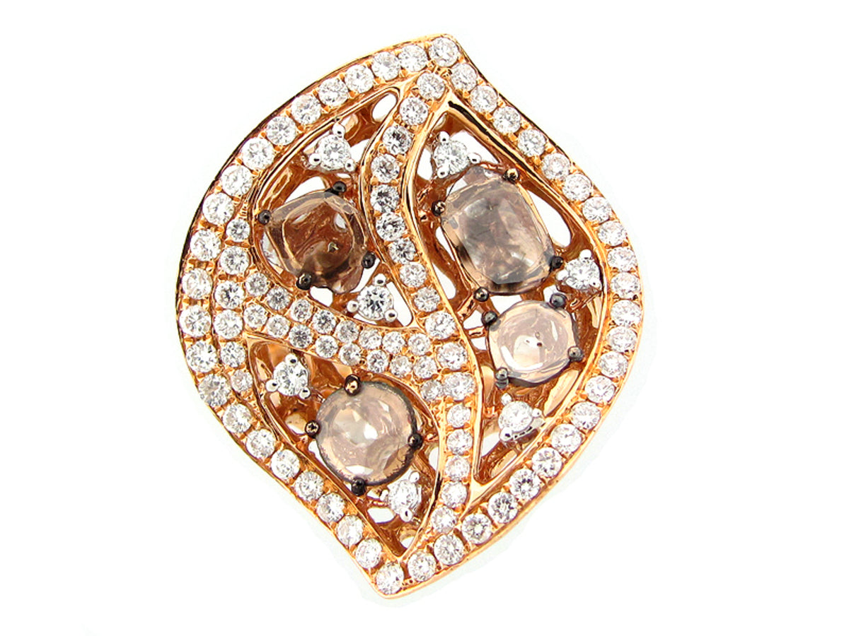 ROSE CUT BROWN SLICE DIAMOND RING, 18KR (N)