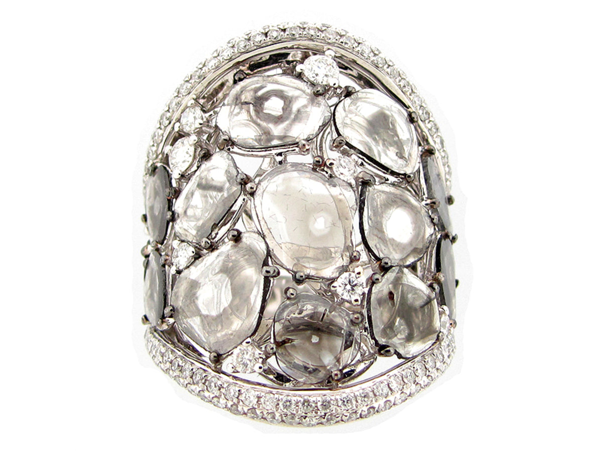 ROSE CUT GRAY SLICE DIAMOND RING, 18KW (N)