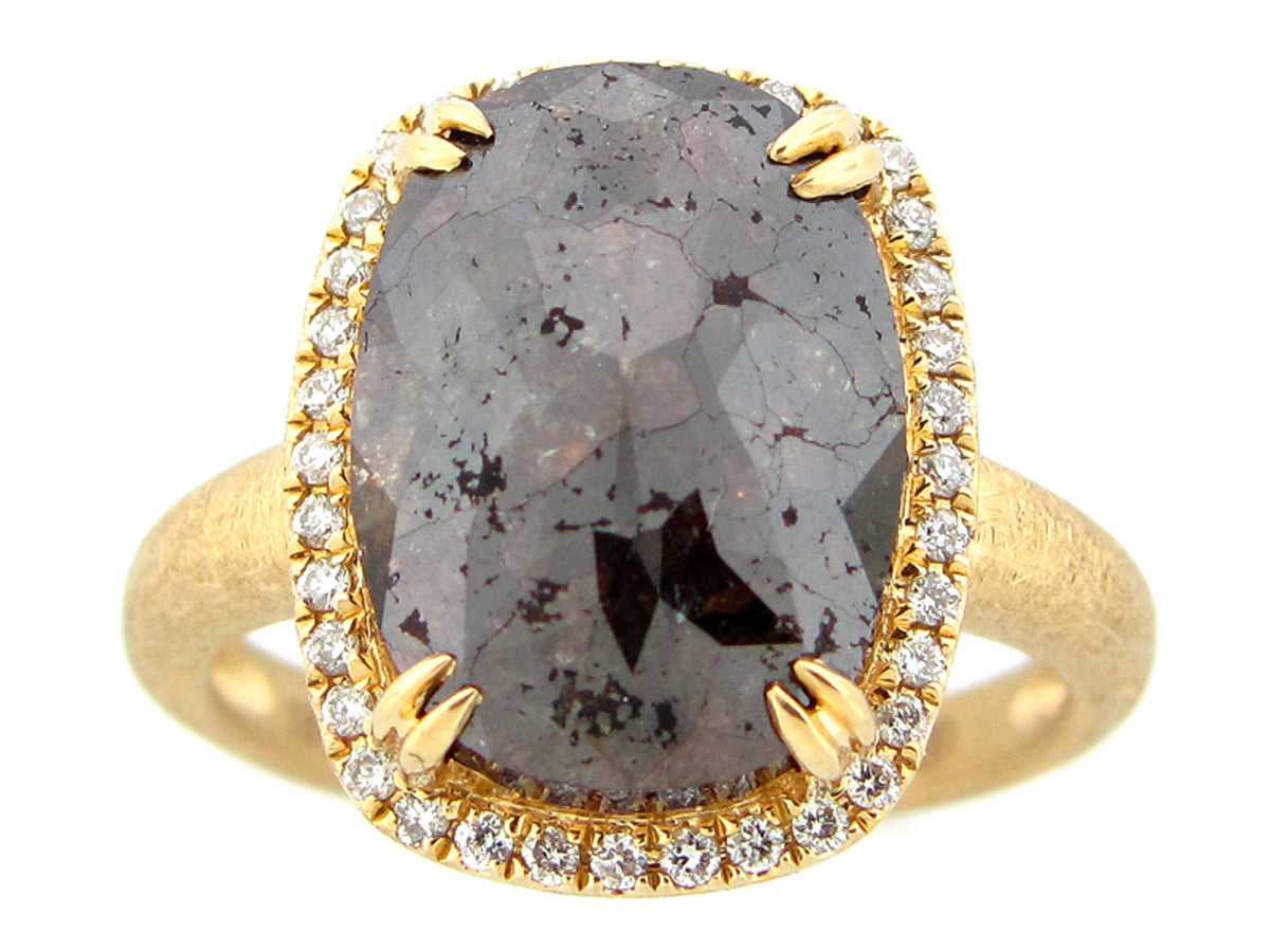ROUGH ROSE CUT BROWN & WHITE DIAMOND RING, MATTE FINISH, 18KY (N)