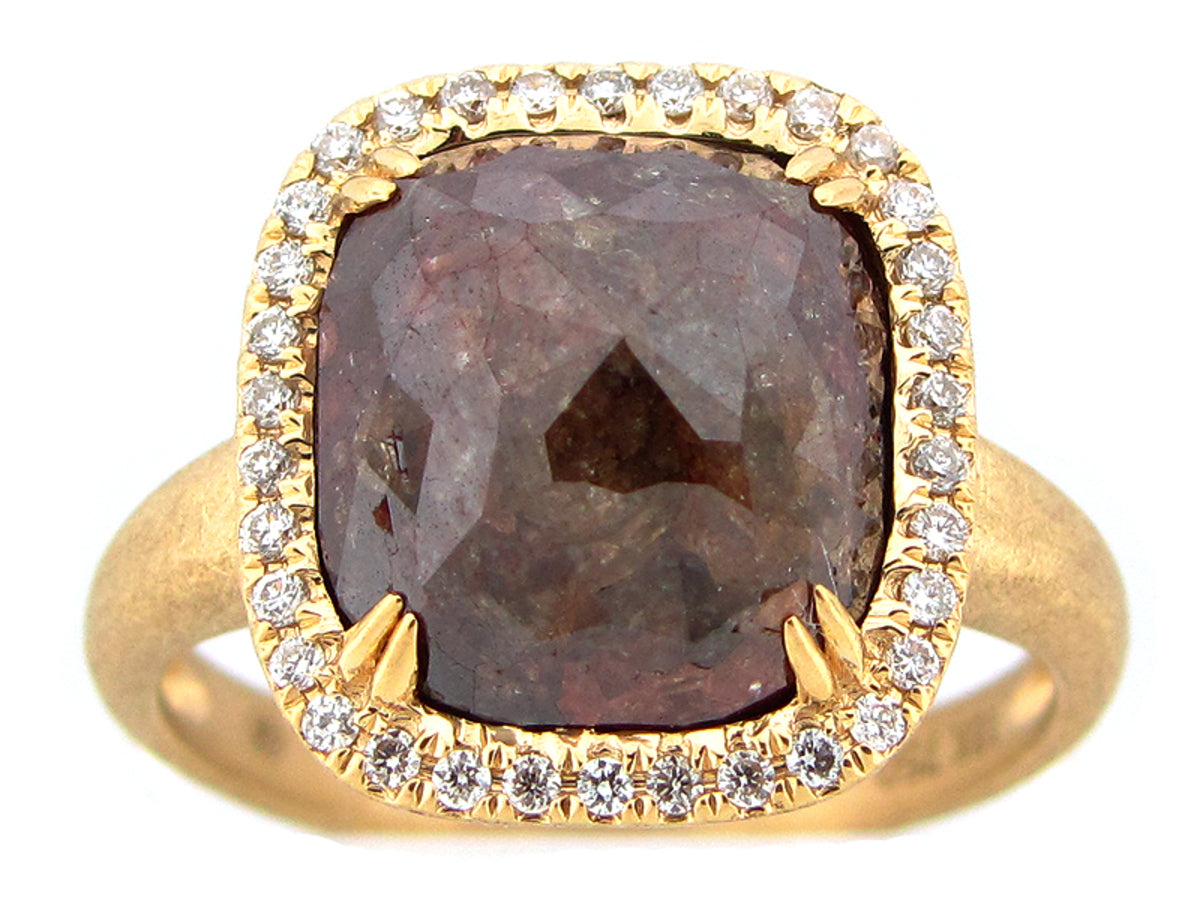 ROUGH ROSE CUT BROWN & WHITE DIAMOND RING, MATTE FINISH, 18KY (N)
