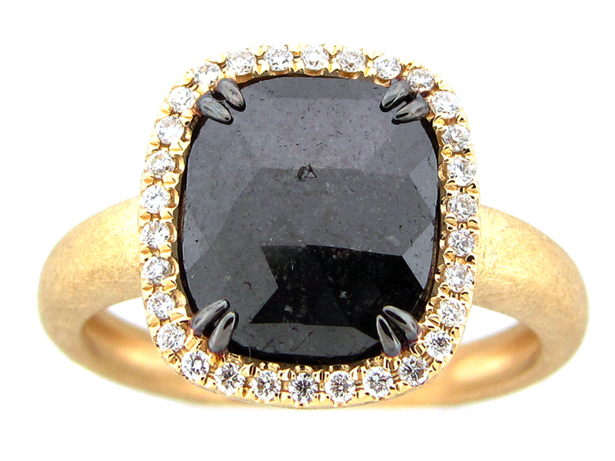 ROUGH ROSE CUT BLACK  & WHITE DIAMOND RING, MATTE FINISH, 18KY (R)