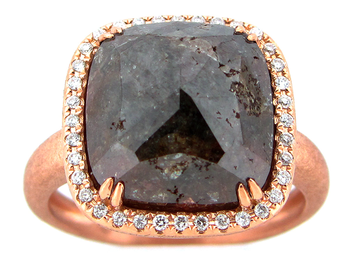 ROUGH ROSE CUT BROWN & WHITE DIAMOND RING, MATTE FINISH, 18KR (N)
