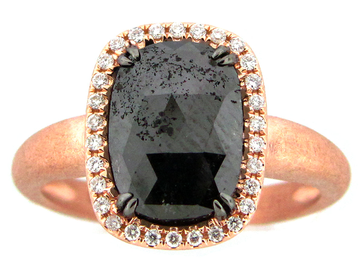 ROUGH ROSE CUT BLACK & WHITE DIAMOND RING, MATTE FINISH, 18KR (N)