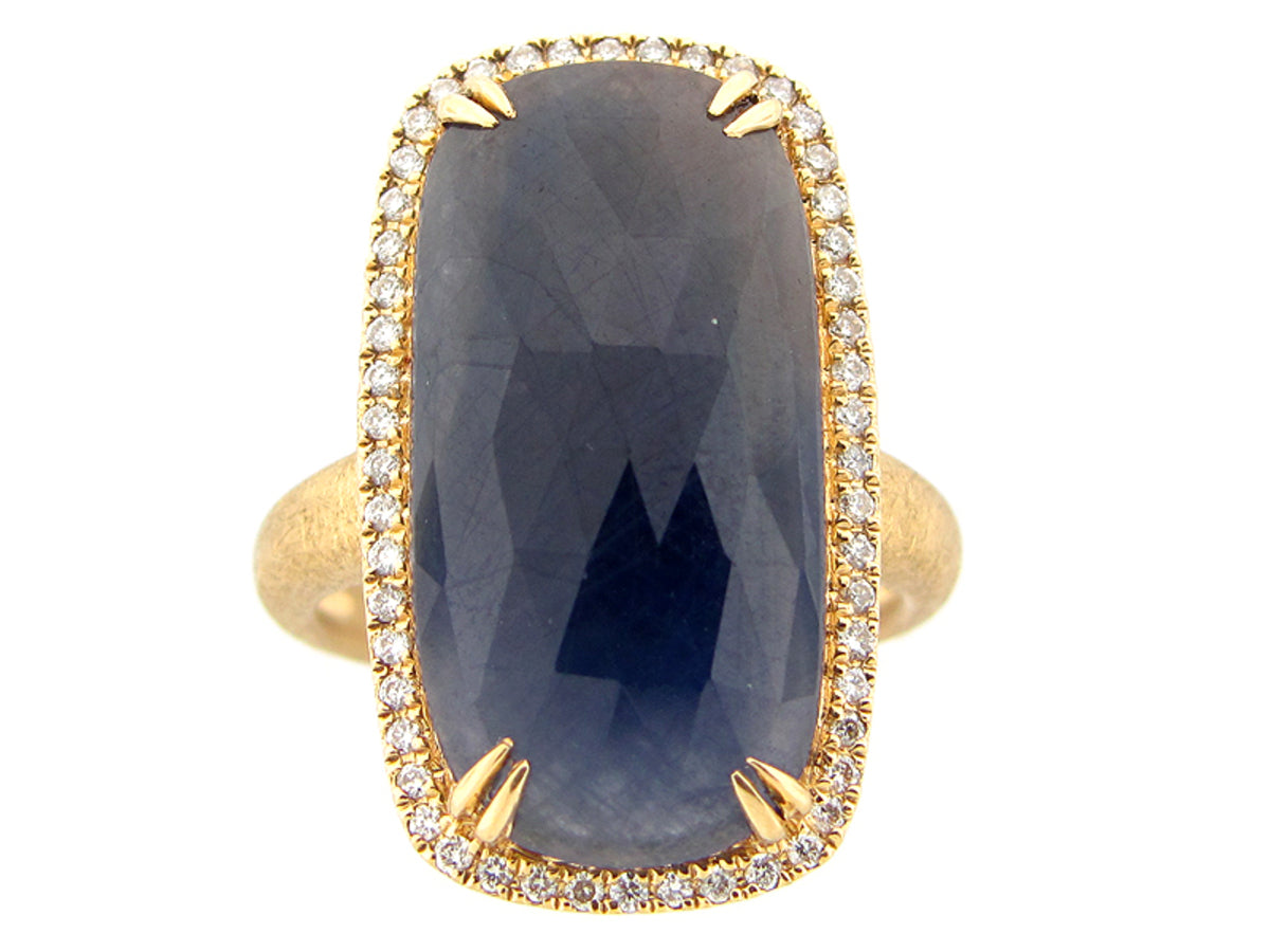 ROSE CUT SAPPHIRE & DIAMOND RING, MATTE FINISH, 18KY (N)