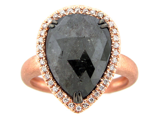 Rough Rose Cut Black White Diamond Ring, Matte Finish, 18kr (R)